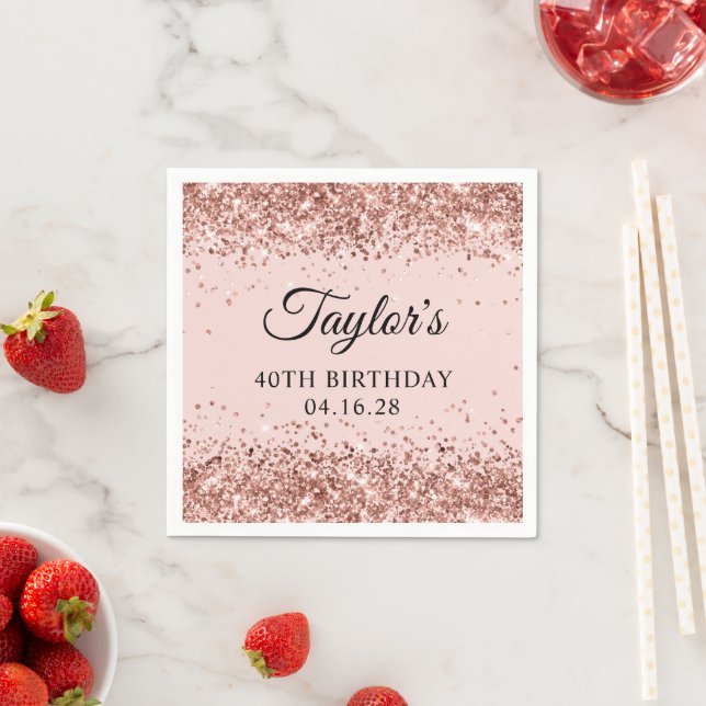 Rose Gold Glitter Blush Pink 40th Birthday Napkins (Insitu)