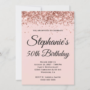 Rose Gold Glitter Blush Pink 50th Birthday Invitation