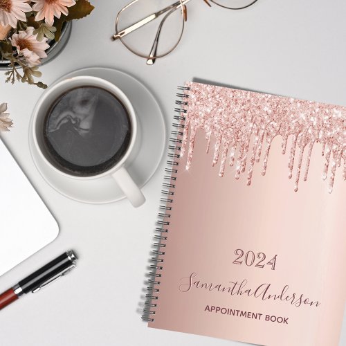 Rose gold glitter blush pink appointment book 2024 planner