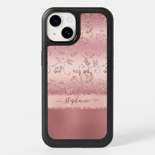 Rose Gold Glitter Blush Pink Chic Floral OtterBox iPhone 14 Case