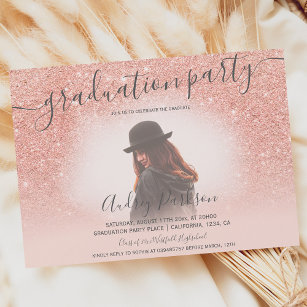 Rose gold glitter blush pink chic photo graduation invitation
