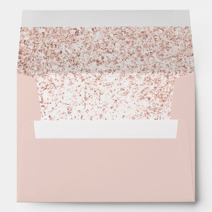 Rose Gold Glitter Blush Pink Chic Wedding Address Envelope 3022