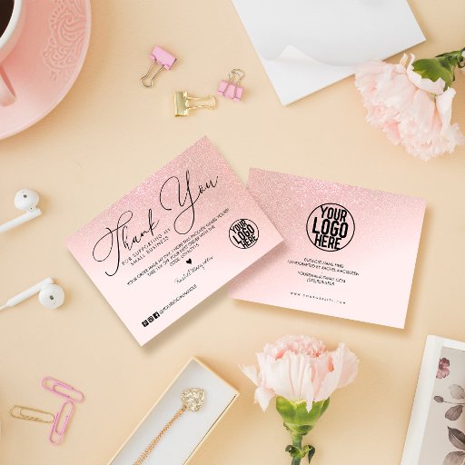 Customizable Rose Gold Glitter Blush Pink Customer Thank You Business Card