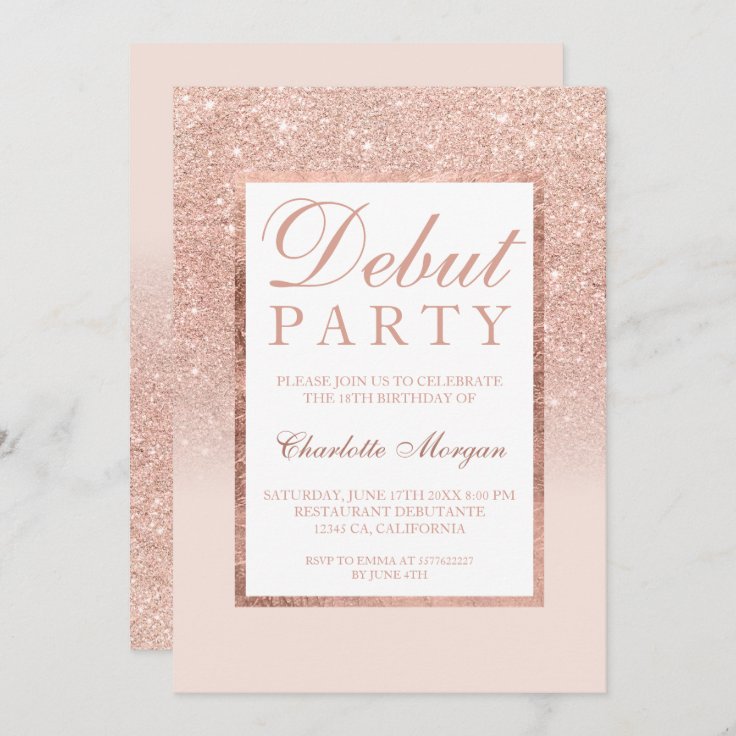 Rose gold glitter blush pink debut 18th birthday invitation | Zazzle