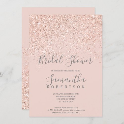 Rose gold glitter blush pink elegant bridal shower invitation