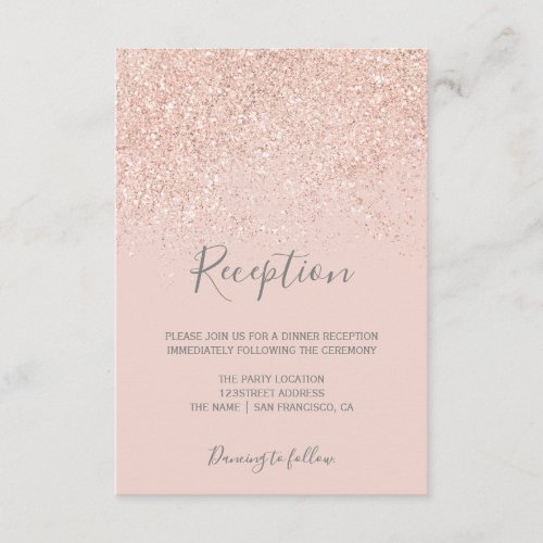 Rose gold glitter blush pink elegant reception enclosure card
