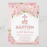 Rose Gold Glitter Blush Pink Floral Girl Baptism
