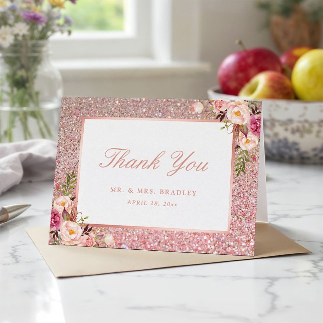 Rose Gold Glitter Blush Pink Floral Thank You (Creator Uploaded)