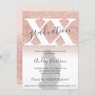 Rose gold glitter blush pink graduation photo invitation