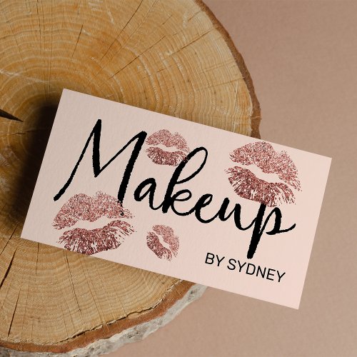 Rose Gold Glitter Blush Pink Lips Makeup Artist Business Card