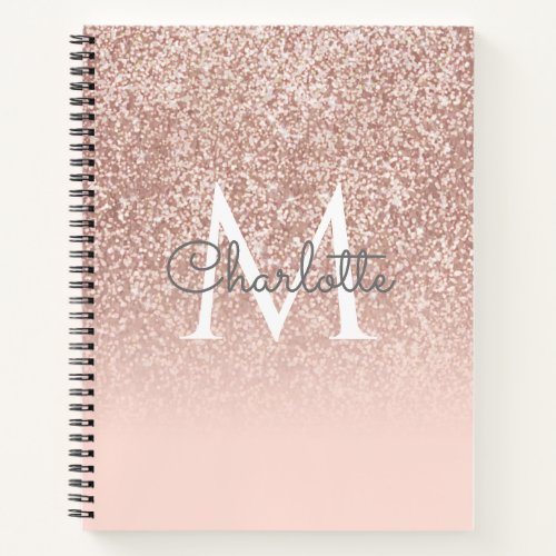 Rose Gold Glitter Blush Pink Monogram Chic Notebook