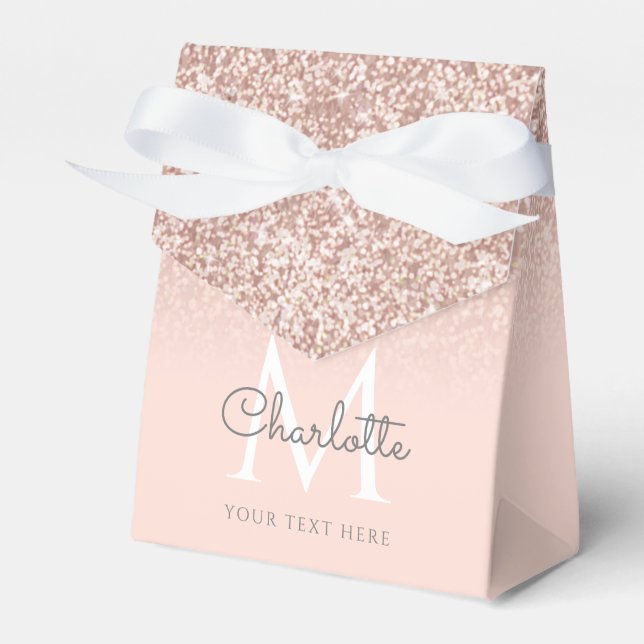 Rose Gold Glitter Blush Pink Monogram  Favor Boxes (Front Side)