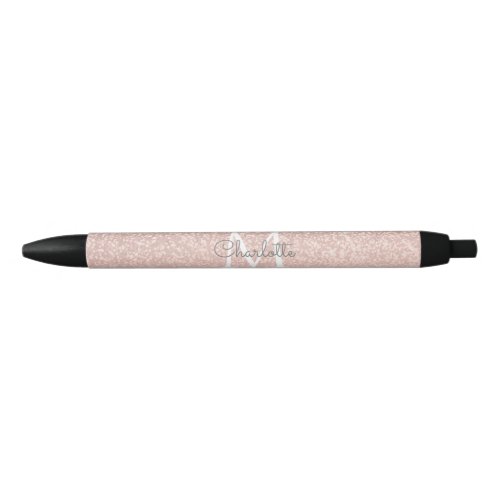Rose Gold Glitter Blush Pink Monogram Script Black Ink Pen
