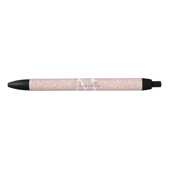 Rose Gold Glitter Blush Pink Monogram Script Pen (Front)