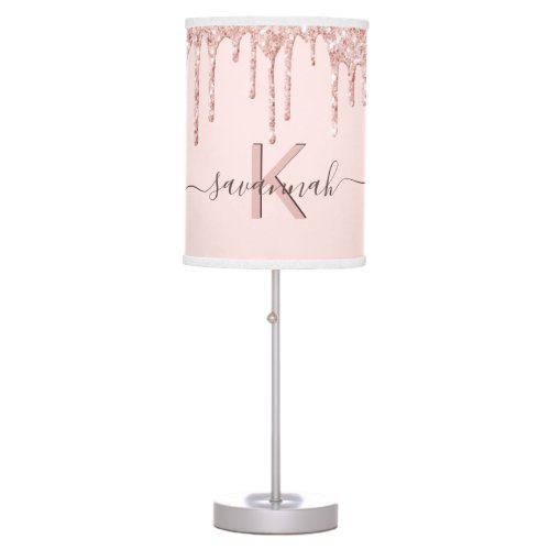 Rose gold glitter blush pink monogram script table lamp