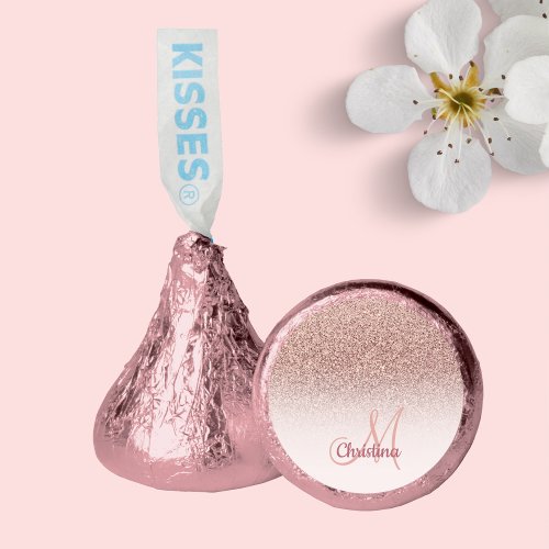 Rose Gold Glitter Blush Pink Monogrammed  Hersheys Kisses