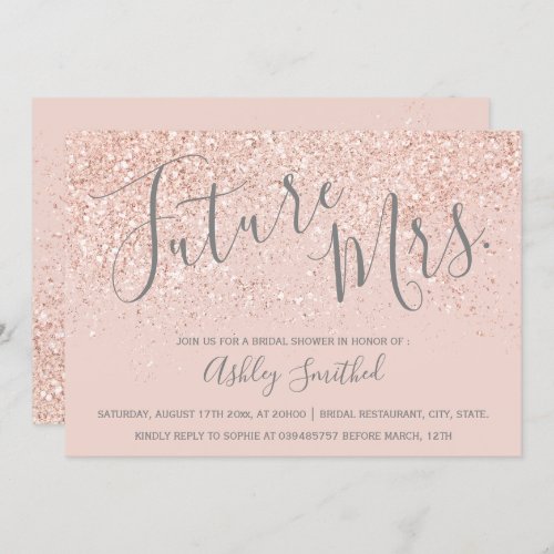 Rose gold glitter blush pink Mrs bridal shower Invitation