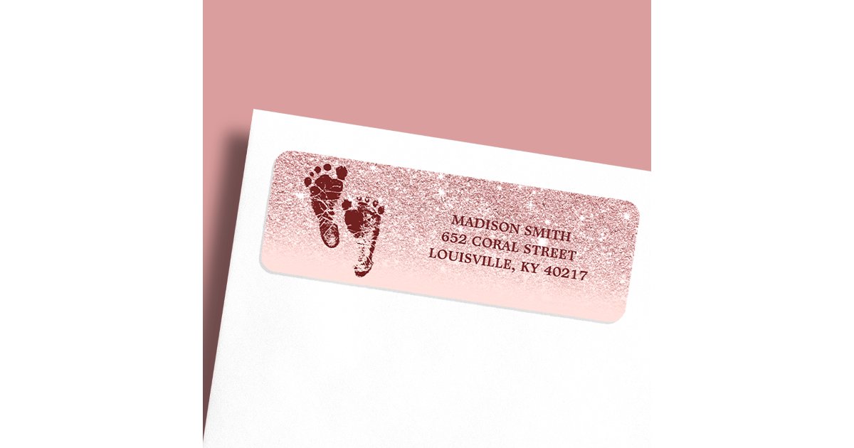 Rose Gold Glitter Blush Pink Ombre Baby Feet Label | Zazzle