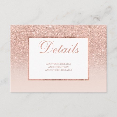 Rose gold glitter blush pink ombre details enclosure card