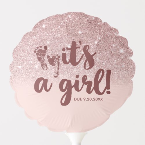 Rose Gold Glitter Blush Pink Ombre Its A Girl Baby Balloon