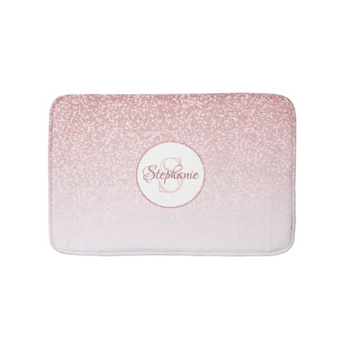 Rose Gold Glitter Blush Pink Ombre Monogram Bath Mat