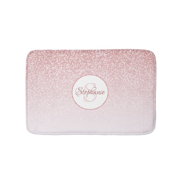 Rose Gold Glitter Blush Pink Ombre Monogram Bath Mat (Front)