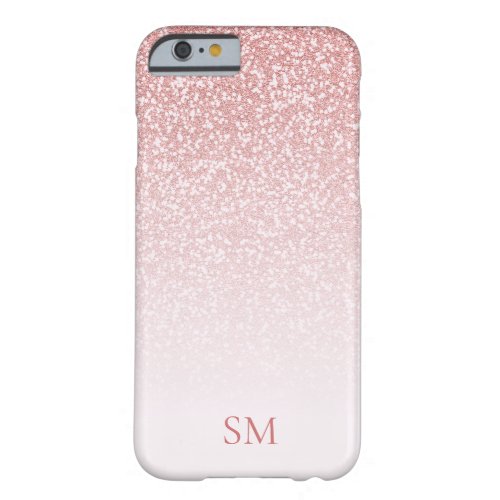 Rose Gold Glitter Blush Pink Ombre Monogram Barely There iPhone 6 Case