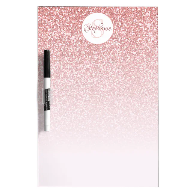Rose Gold Glitter Blush Pink Ombre Monogram Dry Erase Board | Zazzle