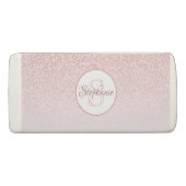 Rose Gold Glitter Blush Pink Ombre Monogram Eraser (Front)
