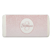 Rose Gold Glitter Blush Pink Ombre Monogram Eraser (Back)