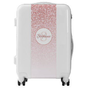 Rose Gold Glitter Blush Pink Ombre Monogram Luggage