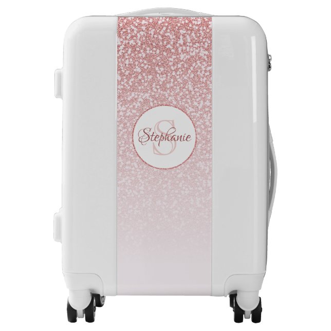 Rose Gold Glitter Blush Pink Ombre Monogram Luggage (Front)