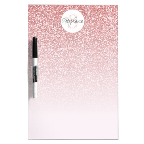 Rose Gold Glitter Blush Pink Ombre Monogram Name Dry Erase Board