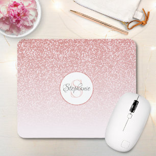 Rose Gold Glitter Blush Pink Ombre Monogram Name Mouse Pad