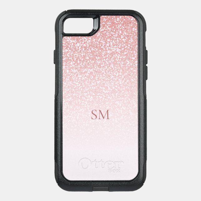 Rose Gold Glitter Blush Pink Ombre Monogram Otterbox iPhone Case (Back)