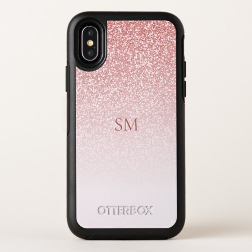 Rose Gold Glitter Blush Pink Ombre Monogram OtterBox Symmetry iPhone X Case