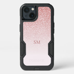 Rose Gold Glitter Blush Pink Ombre Monogram iPhone 13 Case