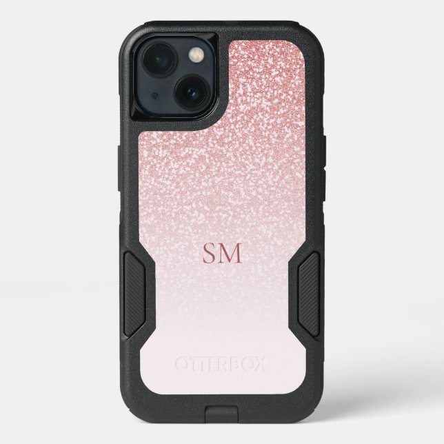 Rose Gold Glitter Blush Pink Ombre Monogram Otterbox iPhone Case (Back)