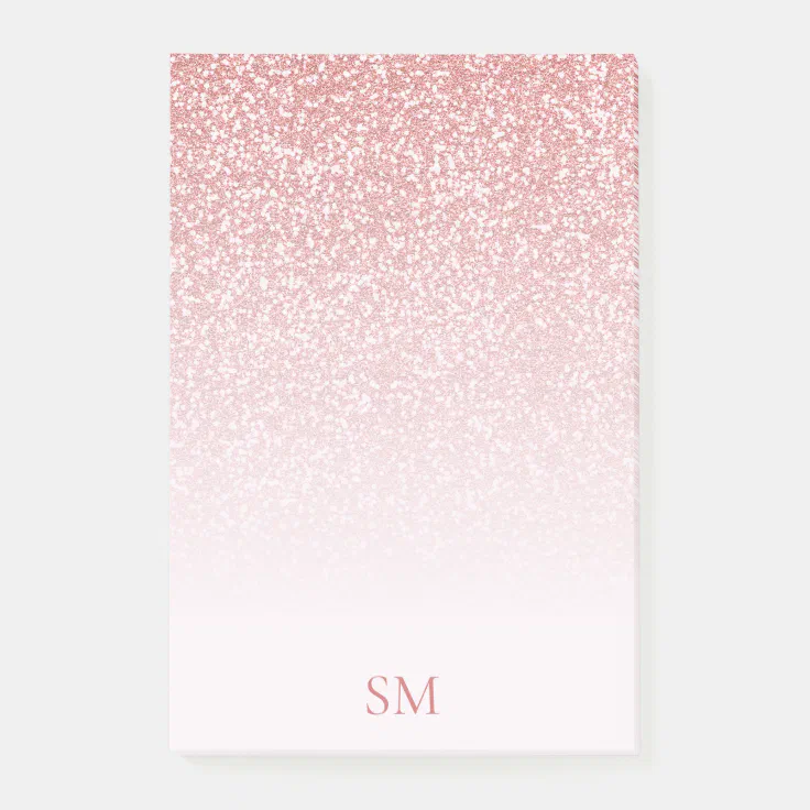 Rose Gold Glitter Blush Pink Ombre Monogram Post-it Notes | Zazzle
