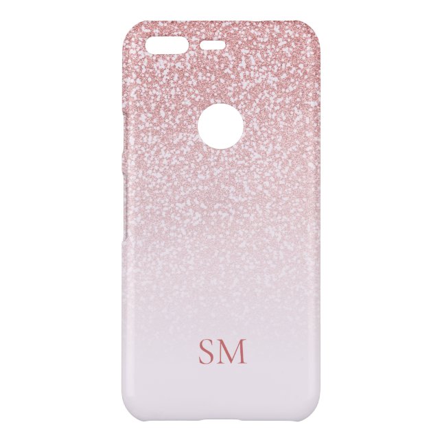 Rose Gold Glitter Blush Pink Ombre Monogram Uncommon Google Pixel Case (Back)
