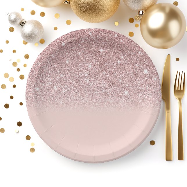 Rose Gold Glitter Blush Pink Ombre Paper Plates (Creator Uploaded)