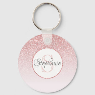 Rose Gold Glitter Blush Pink Ombre Personalized Keychain