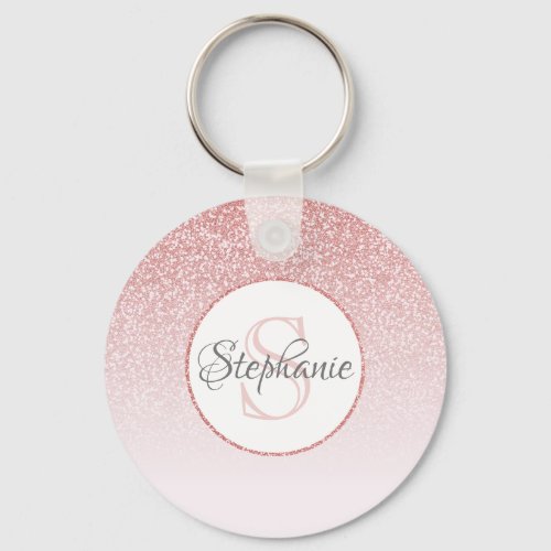 Rose Gold Glitter Blush Pink Ombre Personalized Keychain