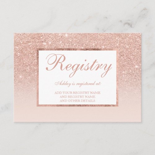 Rose gold glitter blush pink ombre registry enclosure card