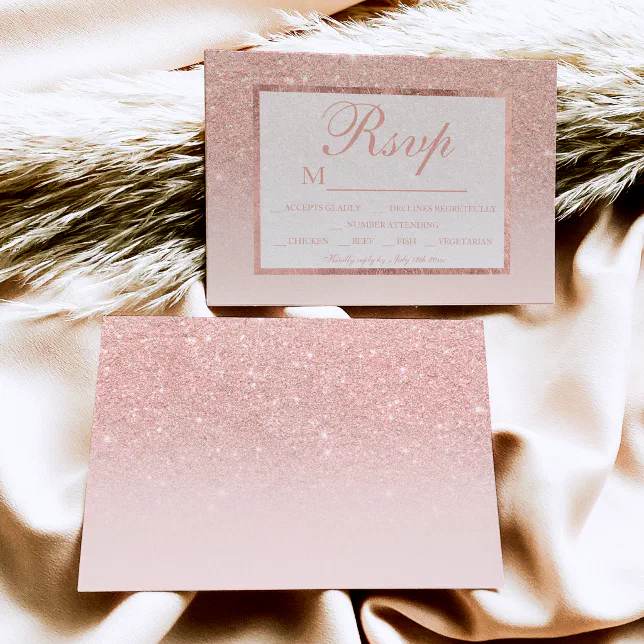 Rose Gold Glitter Blush Pink Ombre Rsvp Wedding Zazzle 6963