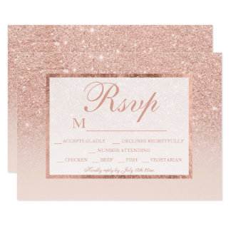 Rose gold glitter blush pink ombre RSVP wedding Card