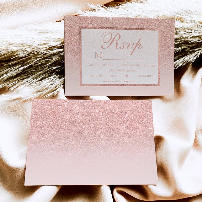 Rose gold glitter blush pink ombre RSVP wedding Card (Creator Uploaded)