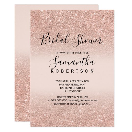 Rose gold glitter blush pink script bridal shower invitation | Zazzle.com