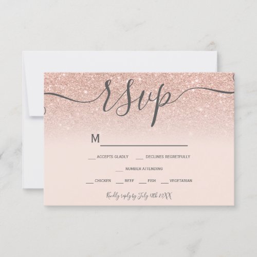 Rose gold glitter blush pink script chic rsvp