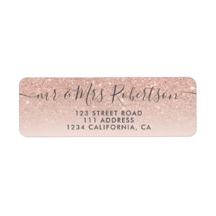 Rose gold glitter blush pink script wedding label